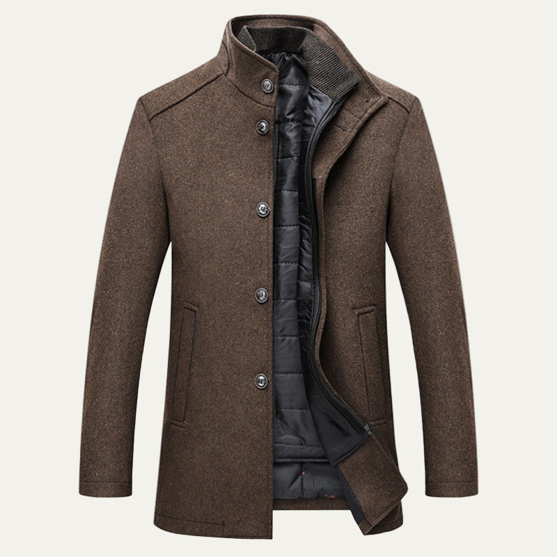 Men’s Single Breasted Topcoat with Quilted Inner Layer
