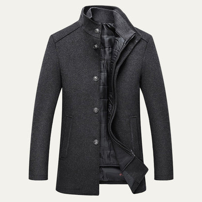 Men’s Single Breasted Topcoat with Quilted Inner Layer