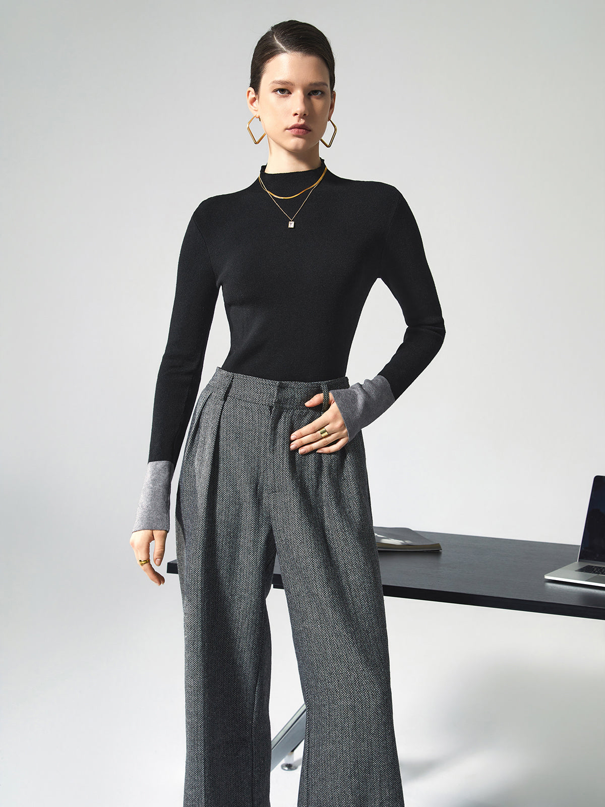 Long Sleeve Contrast Top for Women - Lana