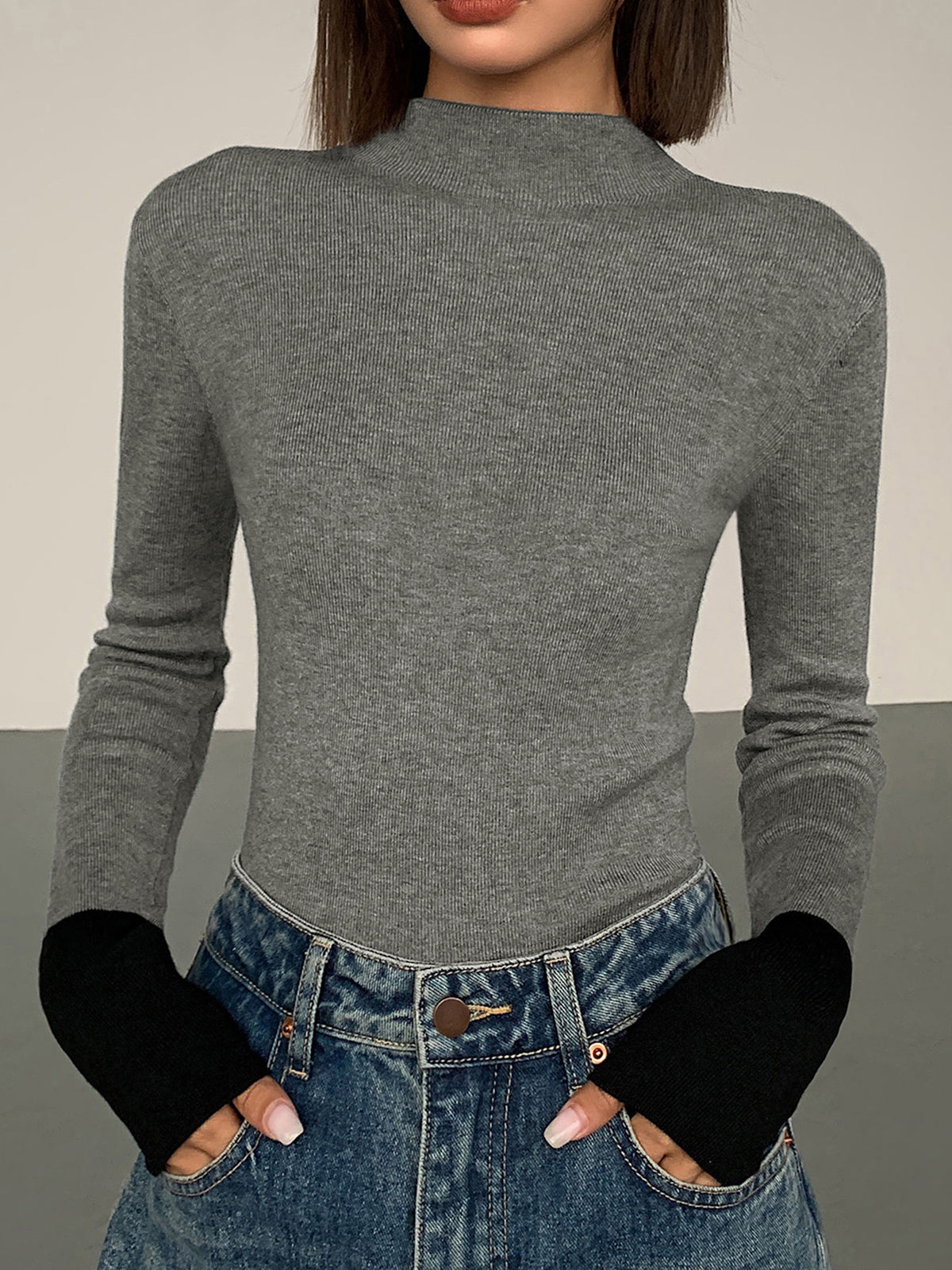Long Sleeve Contrast Top for Women - Lana