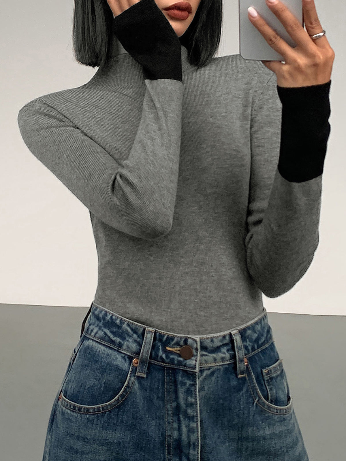 Long Sleeve Contrast Top for Women - Lana
