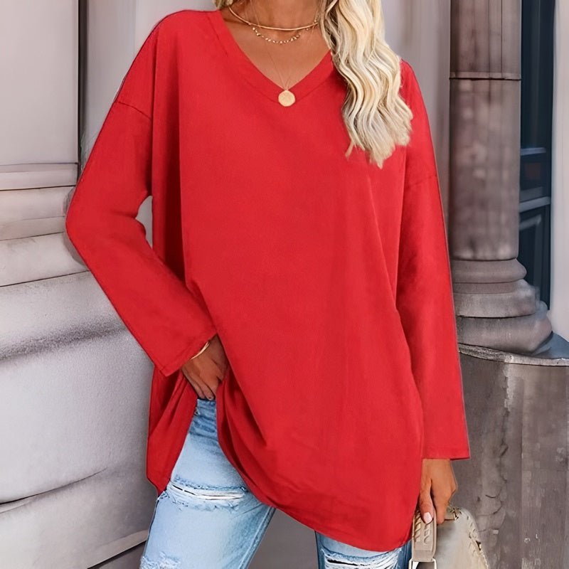 Long Sleeve V-Neck Women's Top - Lucinda