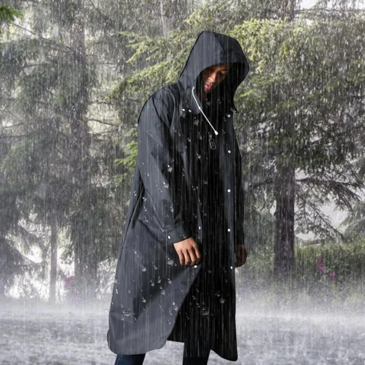 Long Waterproof Men's Raincoat with Hood - Titan