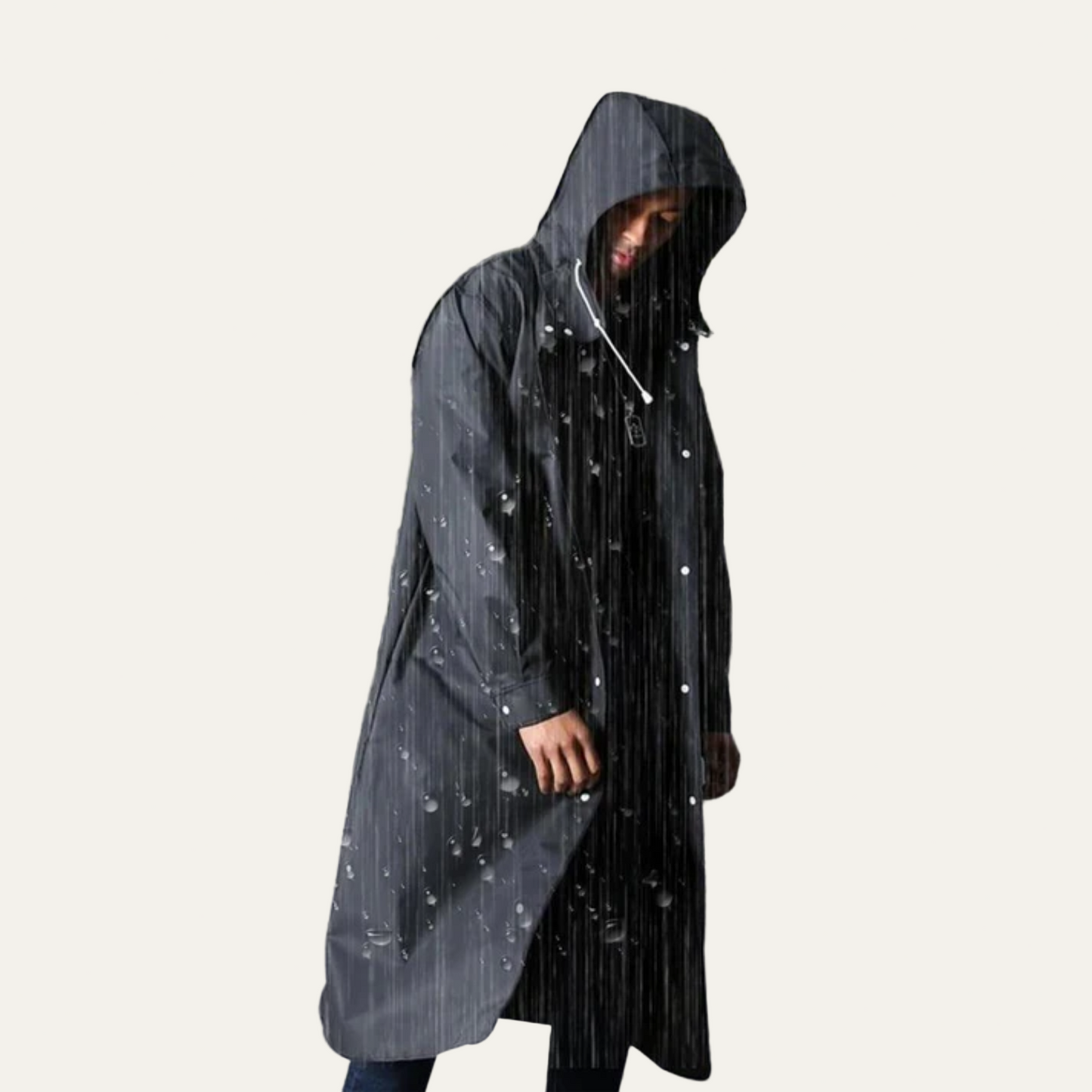 Men’s Long Snap Front Hooded Rain Slicker