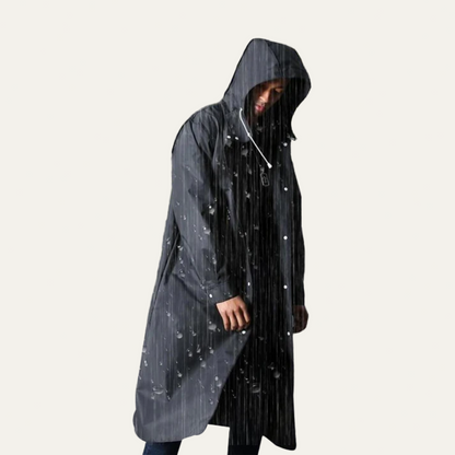 Men’s Long Snap Front Hooded Rain Slicker