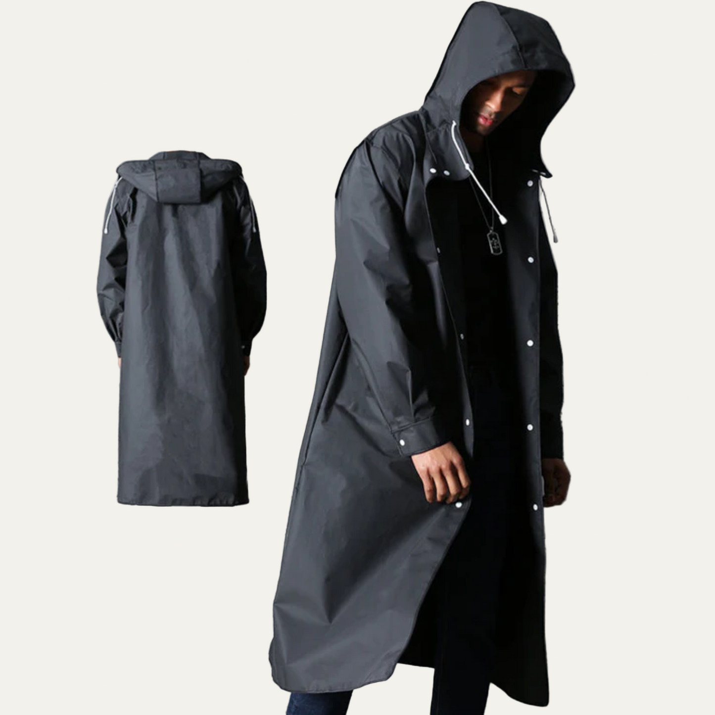 Men’s Long Snap Front Hooded Rain Slicker