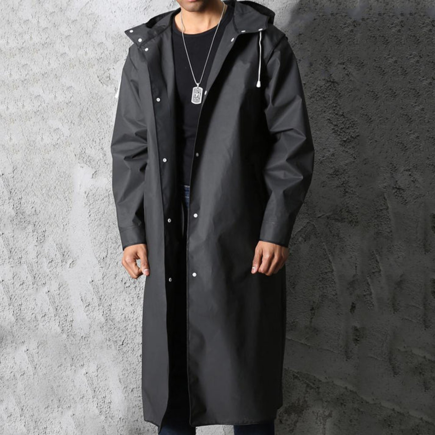 Long Waterproof Men's Raincoat with Hood - Titan