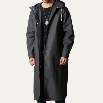 Men’s Long Snap Front Hooded Rain Slicker