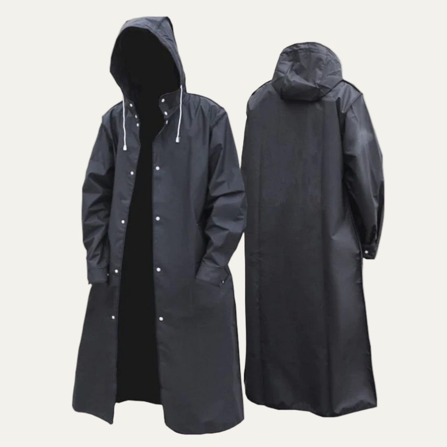 Men’s Long Snap Front Hooded Rain Slicker