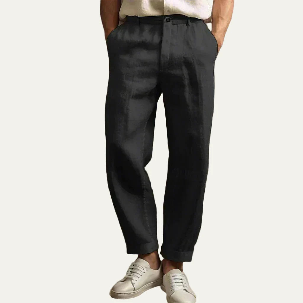 Men’s Relaxed Fit Linen Style Pleated Casual Trousers