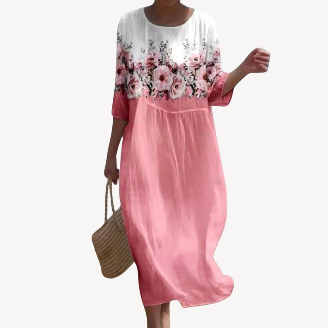 Print 3/4 Sleeve Midi Dress Women