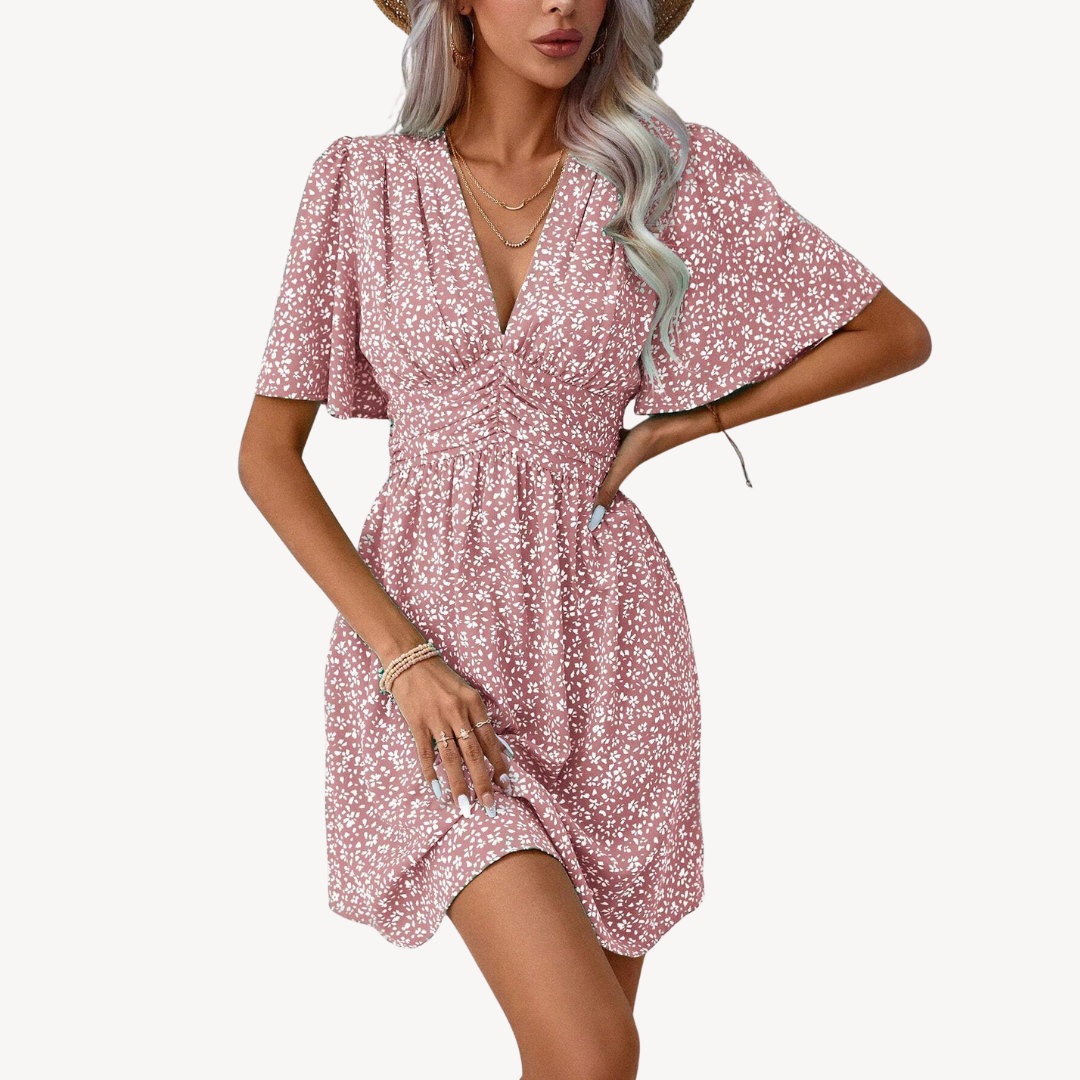 Women's V-Neck Short Sleeve Floral Summer Dress Casual