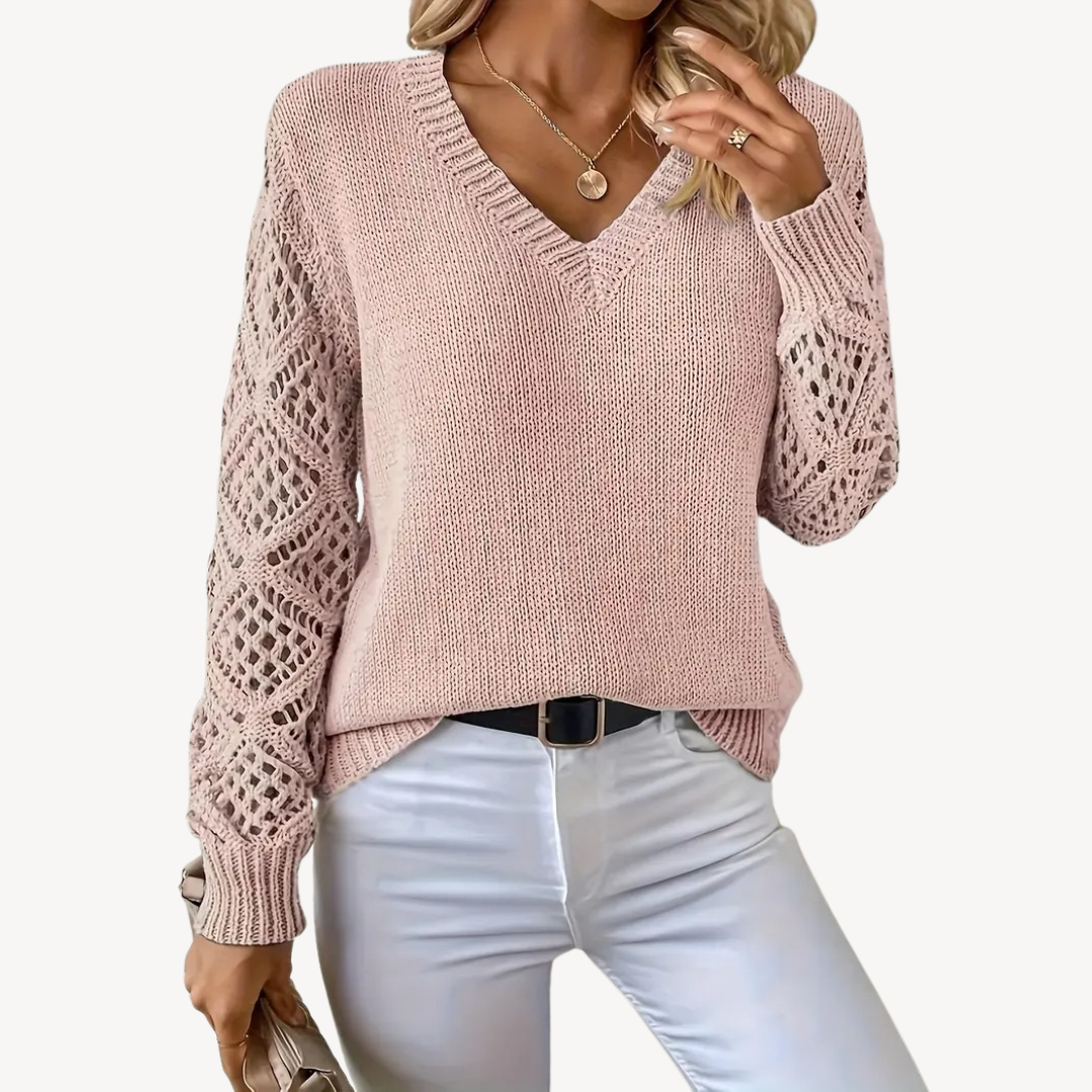 Women's V-Neck Crochet Sweater