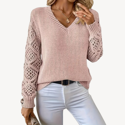 Women's V-Neck Crochet Sweater