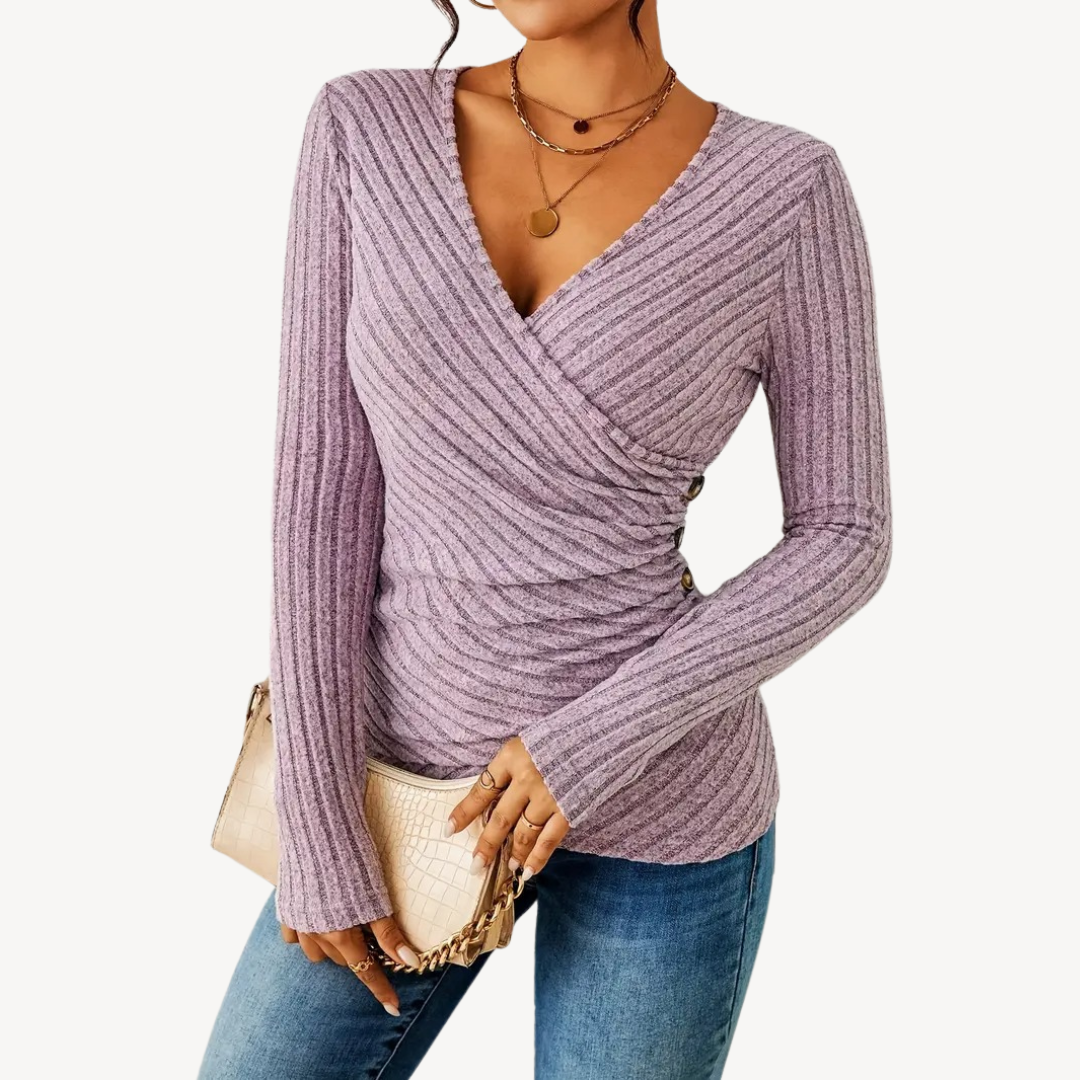 V-Neck Ribbed Top for Women