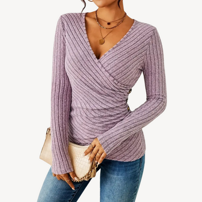 V-Neck Ribbed Top for Women