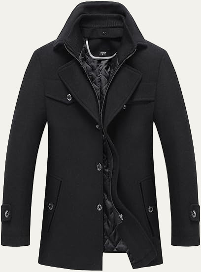 Men’s Wool Blend Peacoat with Hidden Bib and Quilted Lining