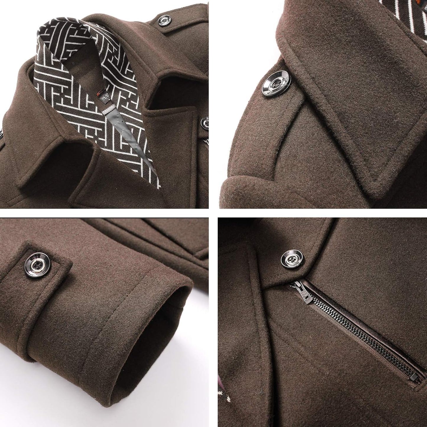 Men’s Wool Blend Peacoat with Hidden Bib and Quilted Lining