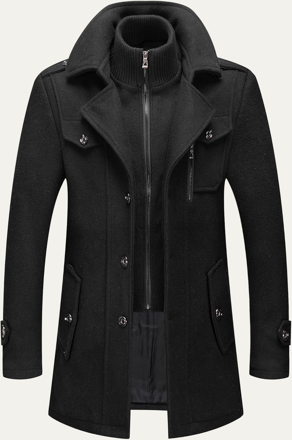 Men’s Wool Blend Peacoat with Hidden Bib and Quilted Lining