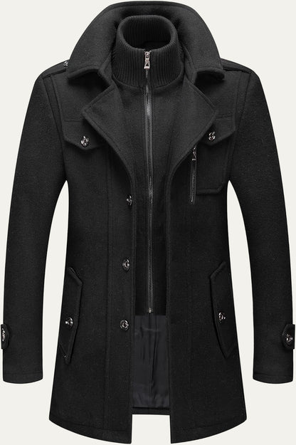 Men’s Wool Blend Peacoat with Hidden Bib and Quilted Lining