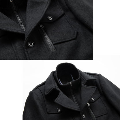 Men’s Wool Blend Peacoat with Hidden Bib and Quilted Lining