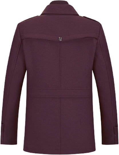 Men’s Wool Blend Peacoat with Hidden Bib and Quilted Lining