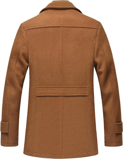 Men’s Wool Blend Peacoat with Hidden Bib and Quilted Lining