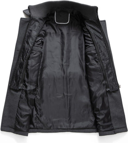 Men’s Wool Blend Peacoat with Hidden Bib and Quilted Lining