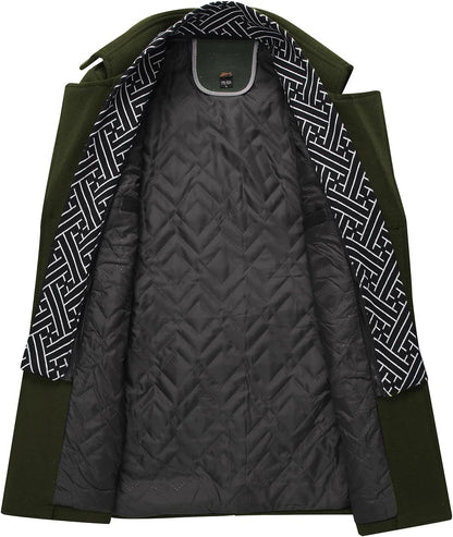 Men’s Wool Blend Peacoat with Hidden Bib and Quilted Lining