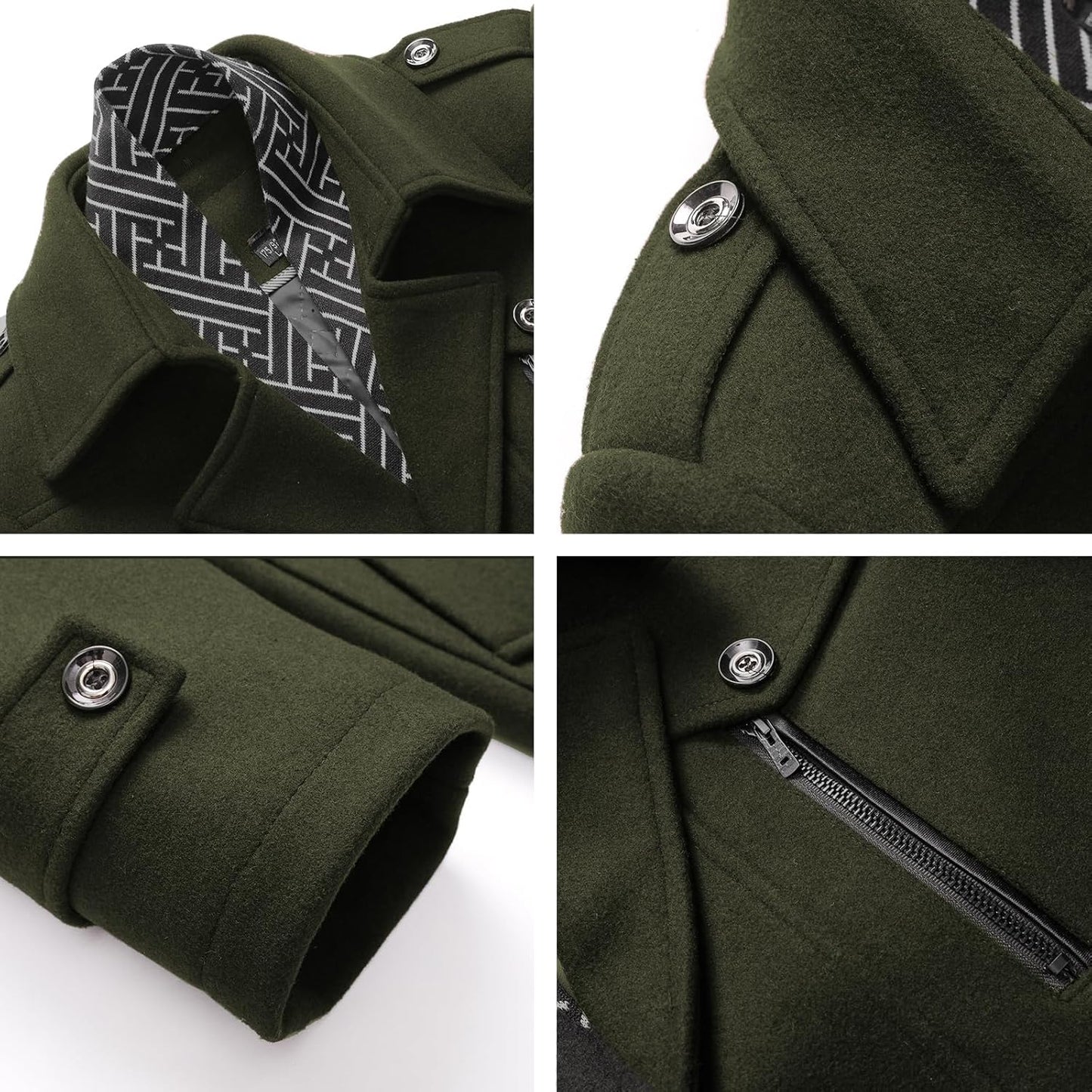Men’s Wool Blend Peacoat with Hidden Bib and Quilted Lining