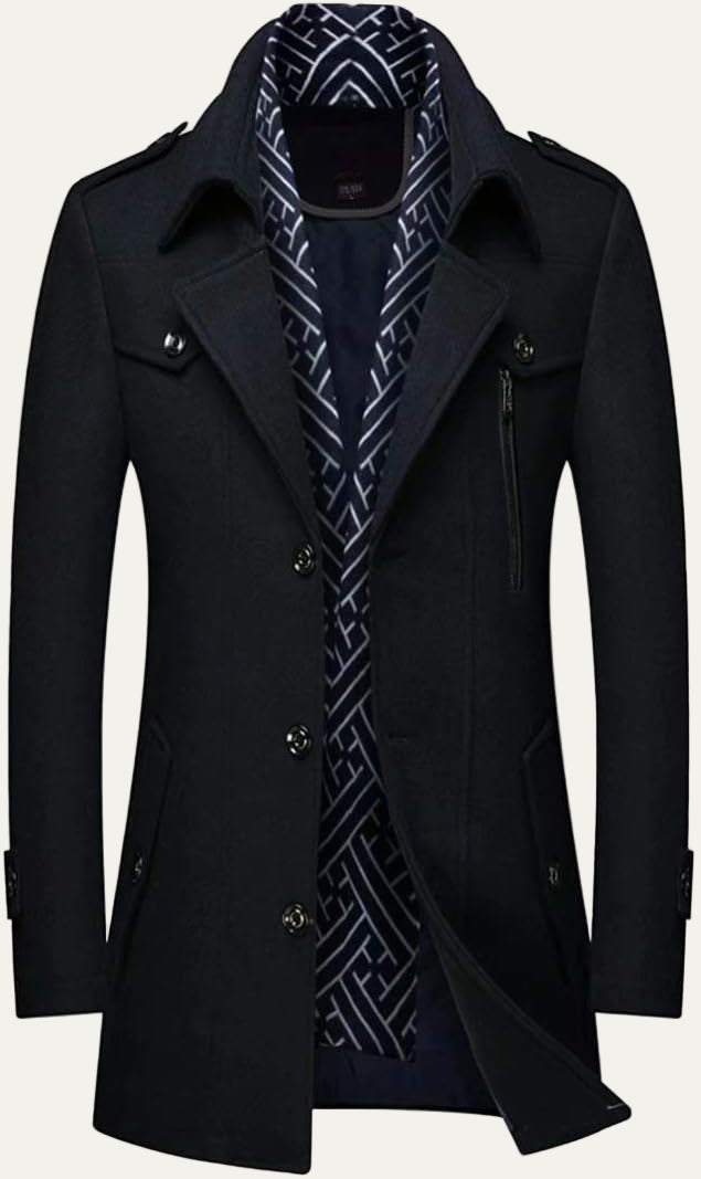 Men’s Wool Blend Peacoat with Hidden Bib and Quilted Lining
