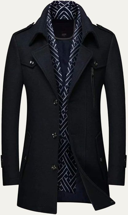 Men’s Wool Blend Peacoat with Hidden Bib and Quilted Lining