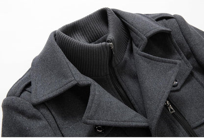 Men’s Wool Blend Peacoat with Hidden Bib and Quilted Lining