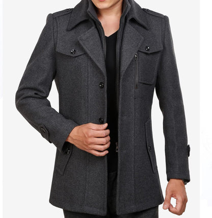 Men’s Wool Blend Peacoat with Hidden Bib and Quilted Lining