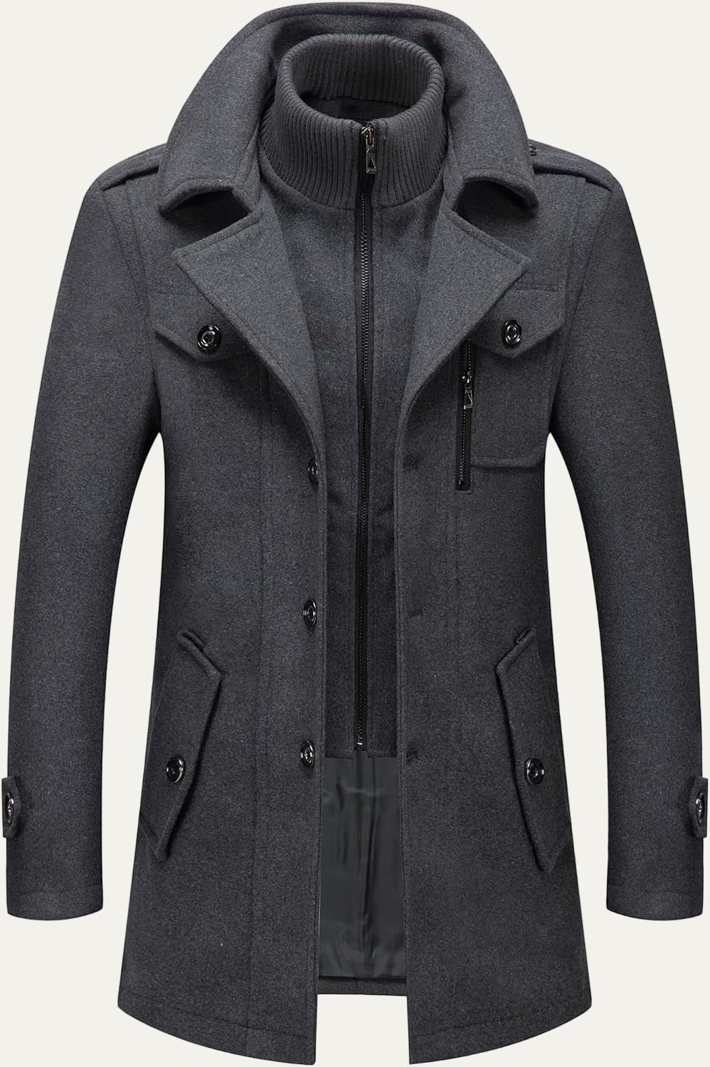 Men’s Wool Blend Peacoat with Hidden Bib and Quilted Lining