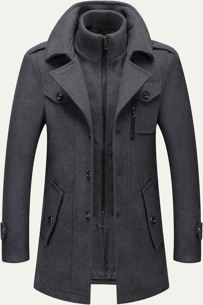 Men’s Wool Blend Peacoat with Hidden Bib and Quilted Lining