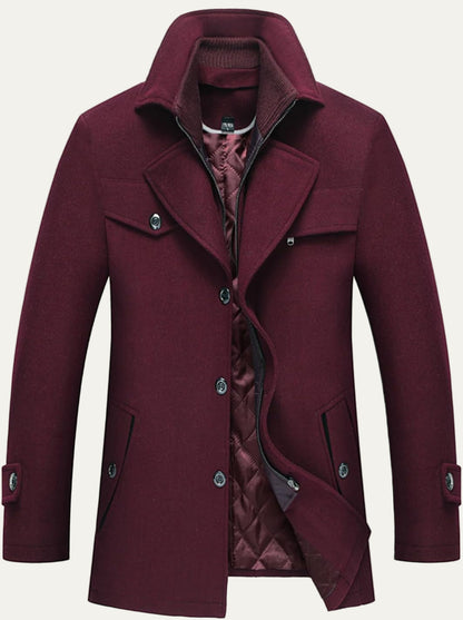 Men’s Wool Blend Peacoat with Hidden Bib and Quilted Lining