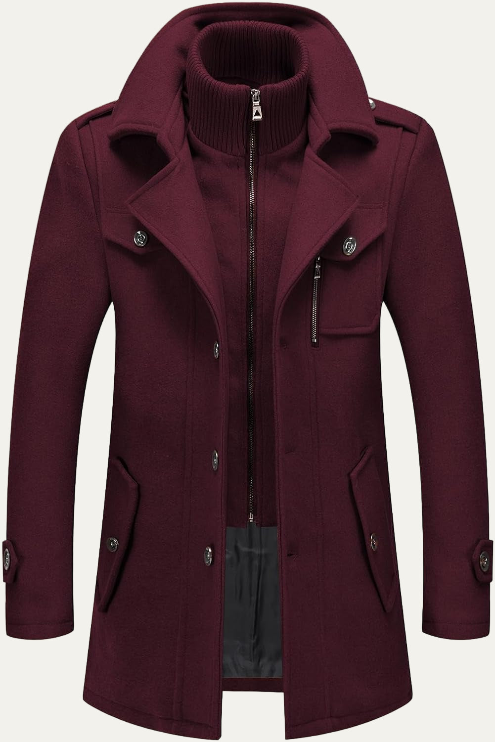 Men’s Wool Blend Peacoat with Hidden Bib and Quilted Lining