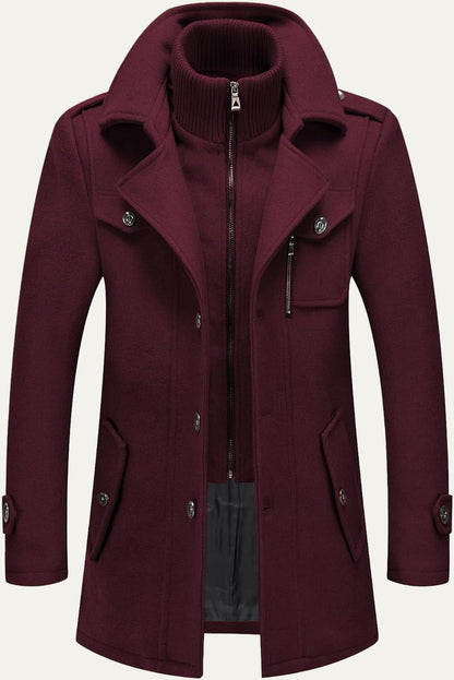 Men’s Wool Blend Peacoat with Hidden Bib and Quilted Lining