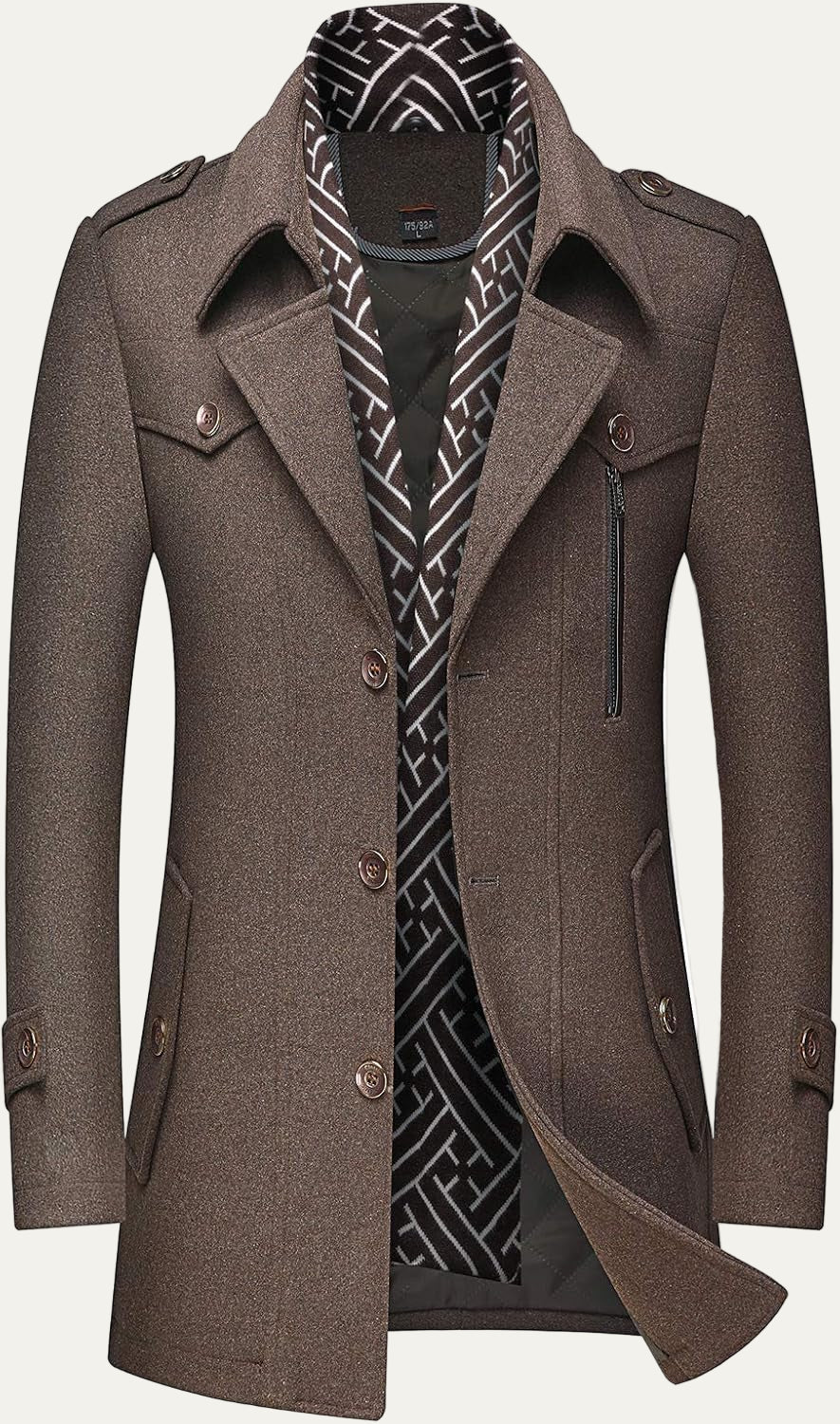 Men’s Wool Blend Peacoat with Hidden Bib and Quilted Lining