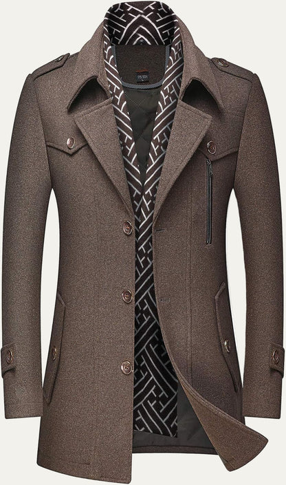 Men’s Wool Blend Peacoat with Hidden Bib and Quilted Lining