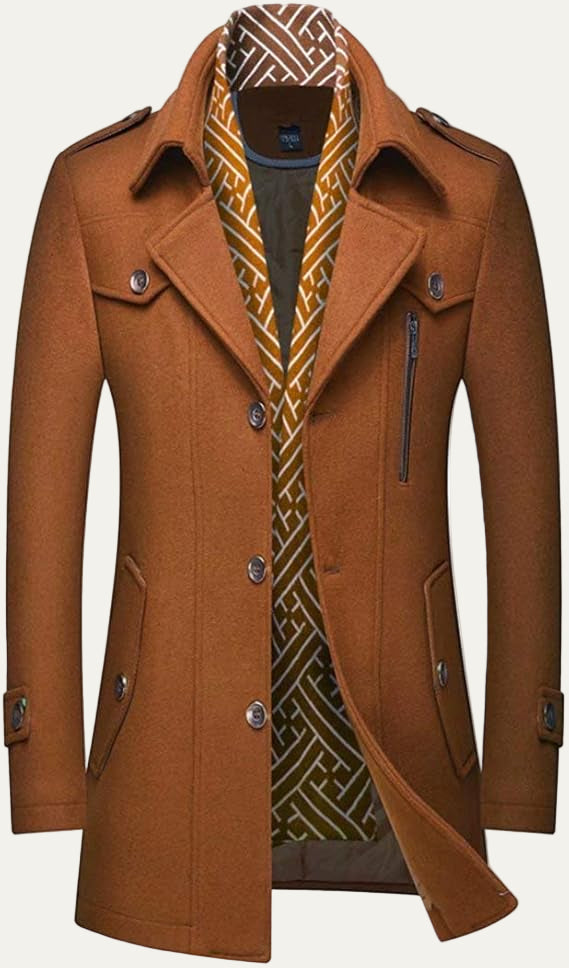 Men’s Wool Blend Peacoat with Hidden Bib and Quilted Lining