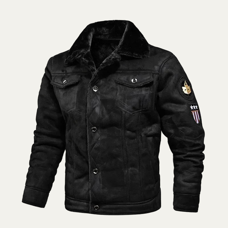Men’s Suede Look Sherpa Lined Trucker Jacket