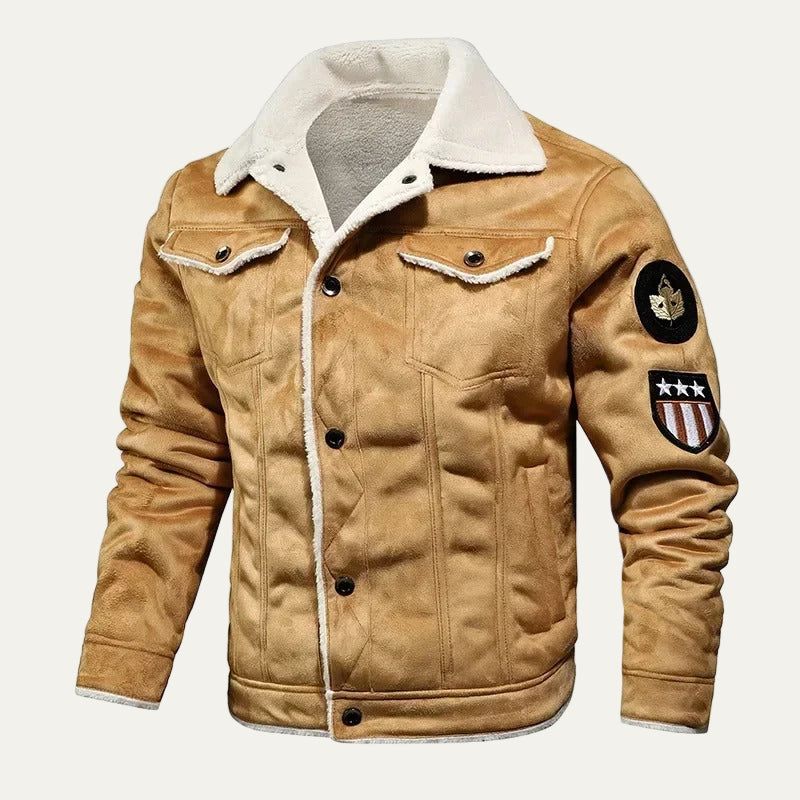 Men’s Suede Look Sherpa Lined Trucker Jacket
