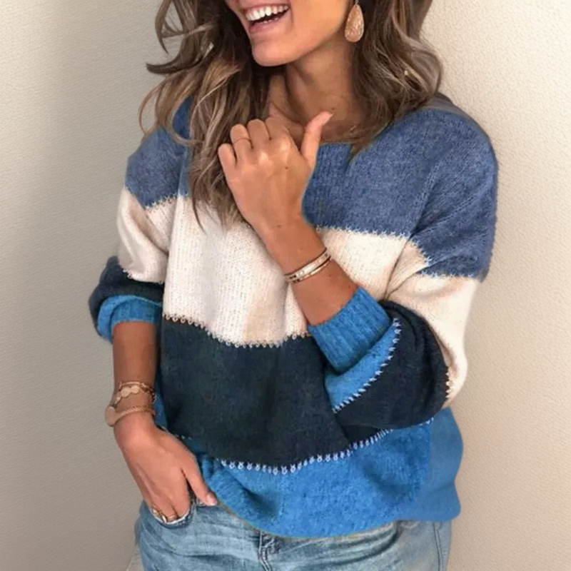 Luxe Striped Comfort Sweater - Celeste