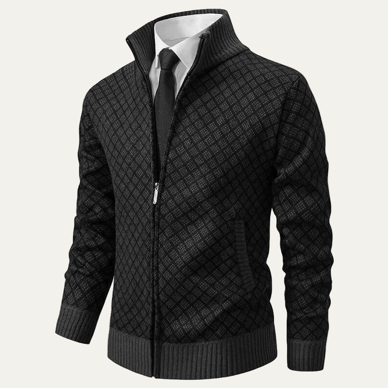 Men’s Full Zip Diamond Knit Cardigan