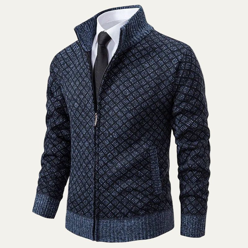 Men’s Full Zip Diamond Knit Cardigan