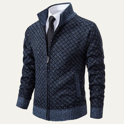 Men’s Full Zip Diamond Knit Cardigan