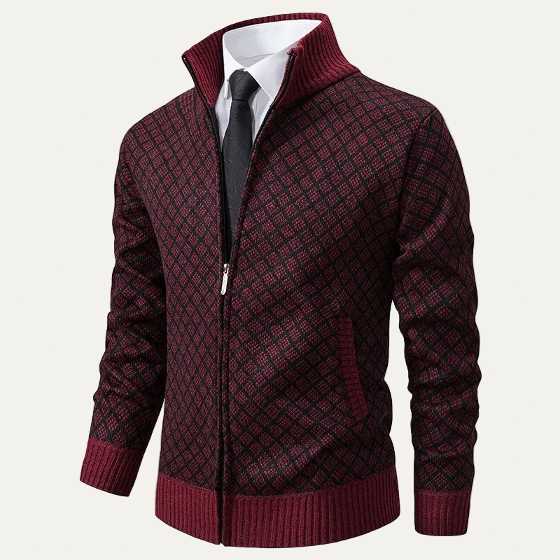 Men’s Full Zip Diamond Knit Cardigan