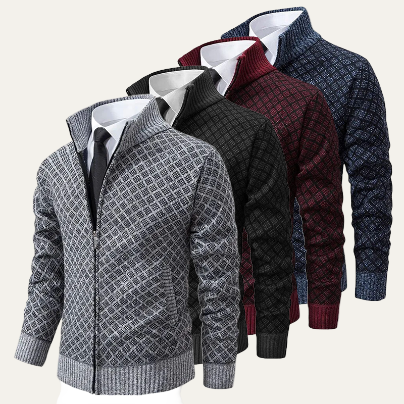 Men’s Full Zip Diamond Knit Cardigan